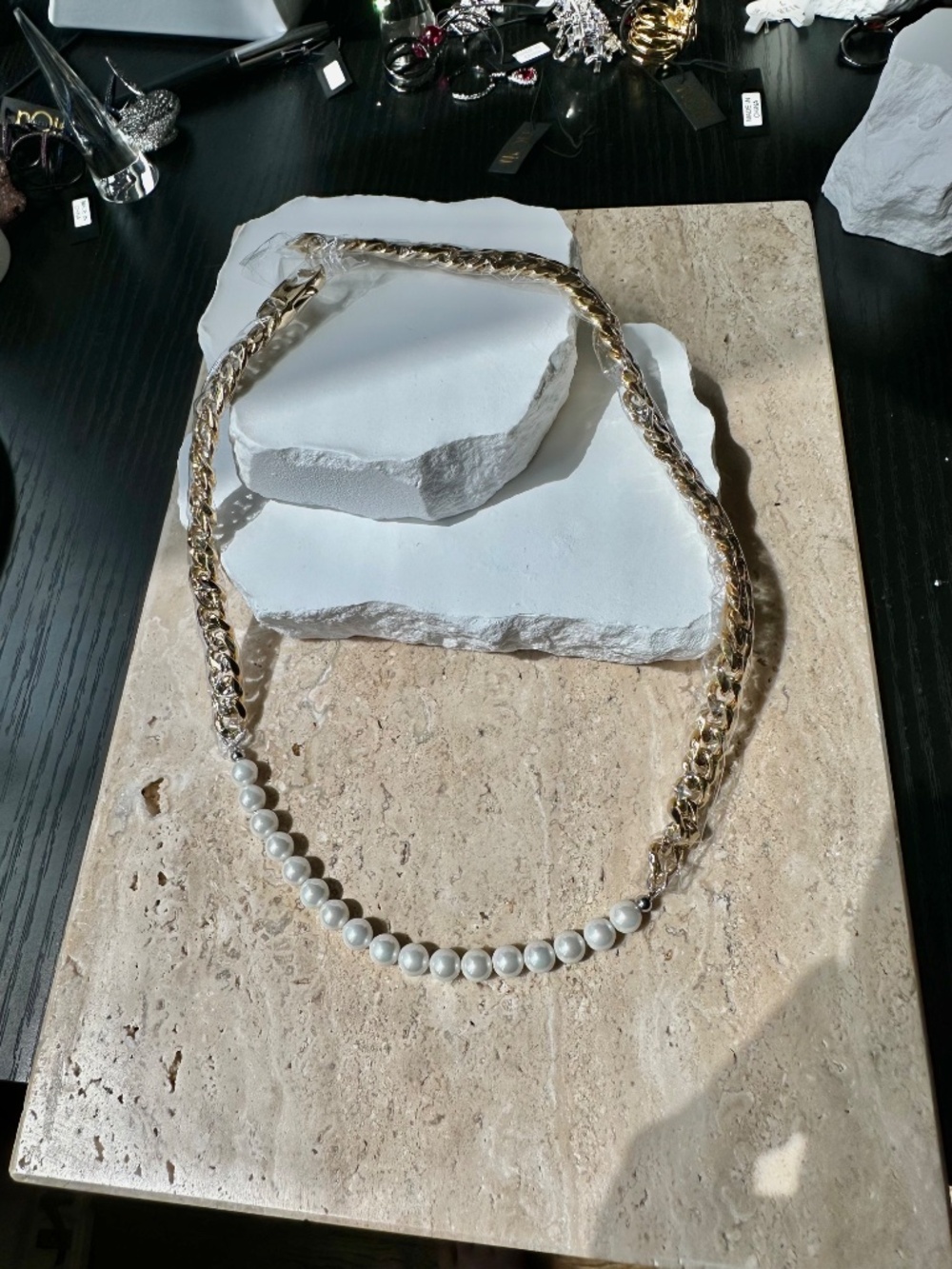 NIB | Rare Romance | Pearl Cuban Chain Unisex Necklace - Picture 4 of 8